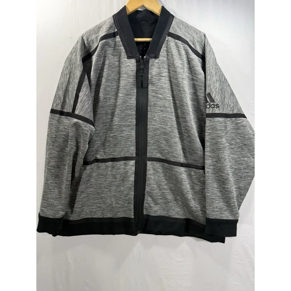 Adidas Mens ZNE Reversible Bomber Jacket Size XXL Full Zip Black/ Heather Gray
